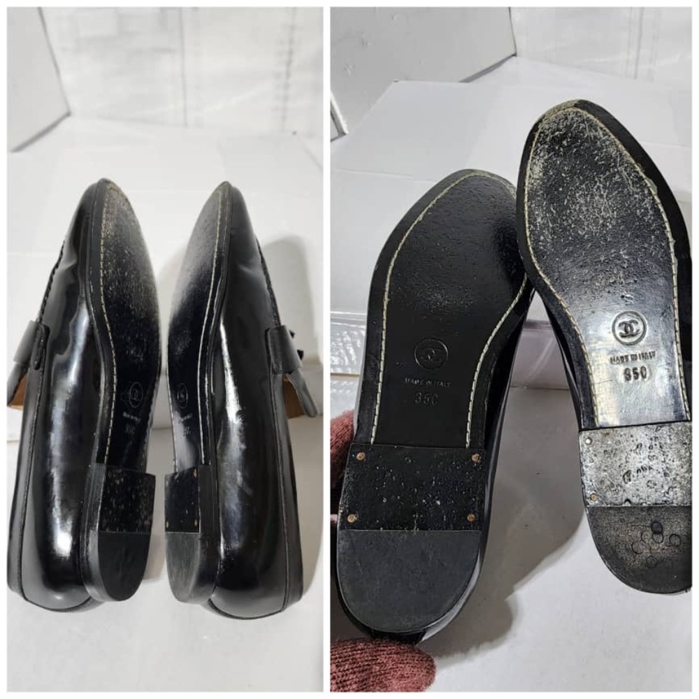 Authentic Chanel Patent Moccasin Leather Black Size 35C - Picture 11 of 12